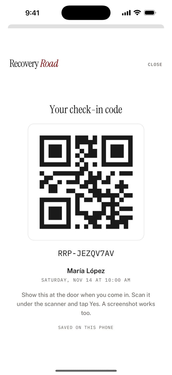 Your check-in code for the door